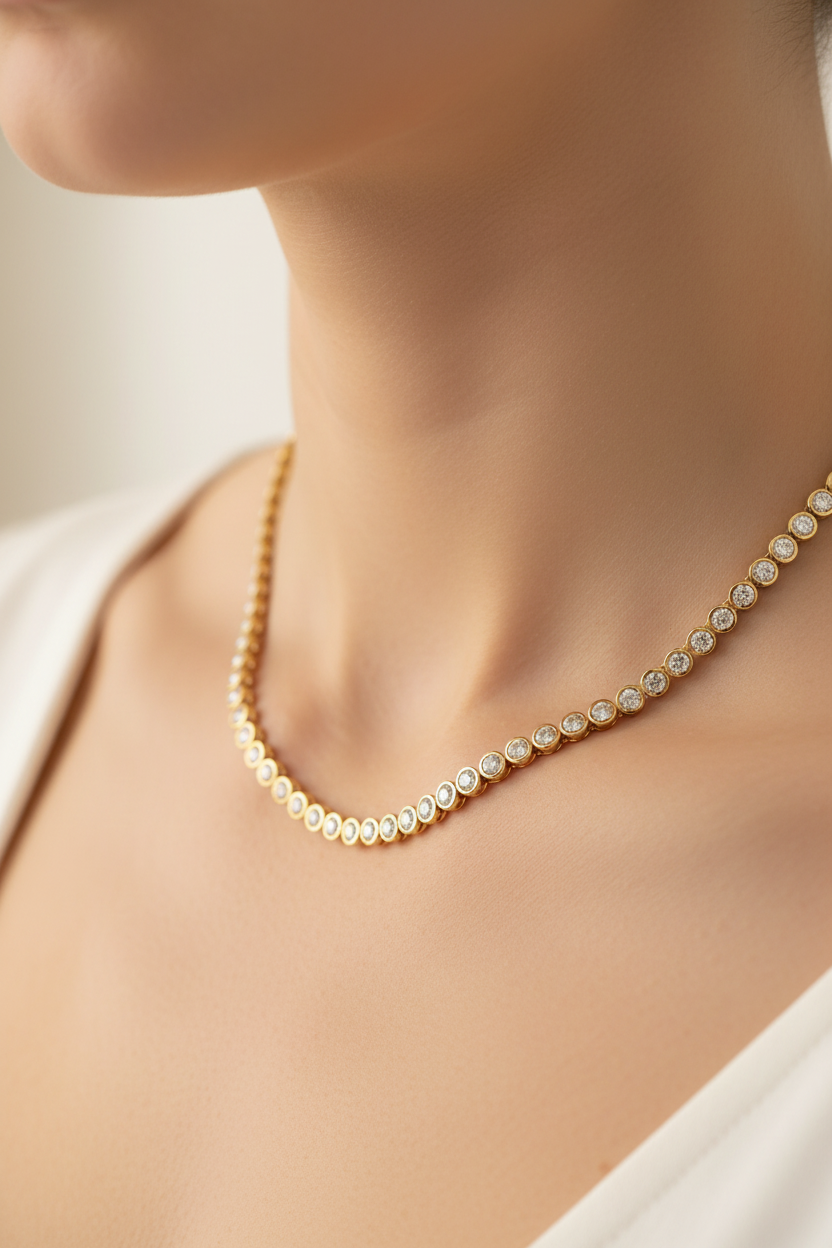 A Yellow Gold Plated White Cubic Zirconia Necklace