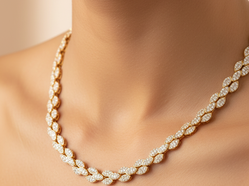 A Yellow Gold Plated White Cubic Zirconia Necklace