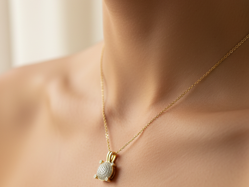 Yellow Plated Silver Cubic Zirconia Necklace (Pendant & Chain)
