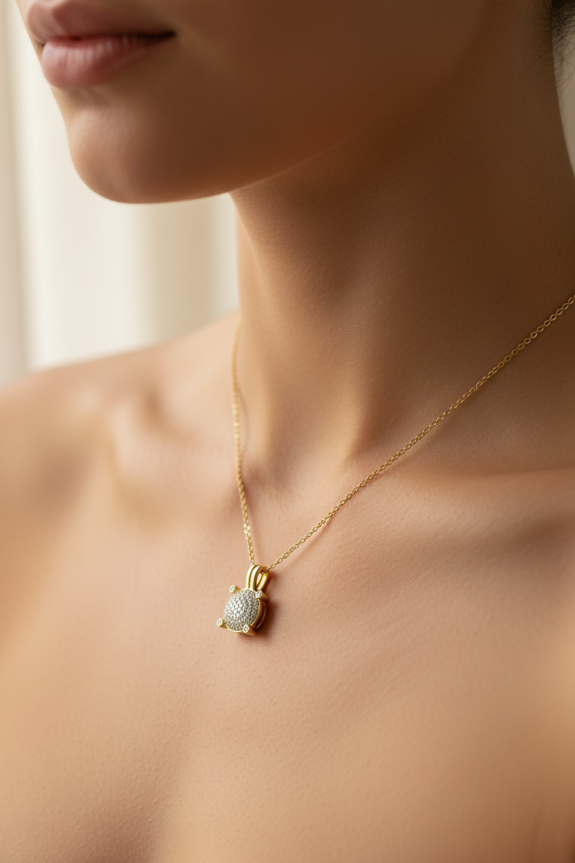 Yellow Plated Silver Cubic Zirconia Necklace (Pendant & Chain)