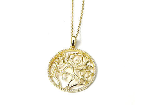 A Yellow Gold Plated Silver White CZ Stone Necklace (Pendant and Chain)