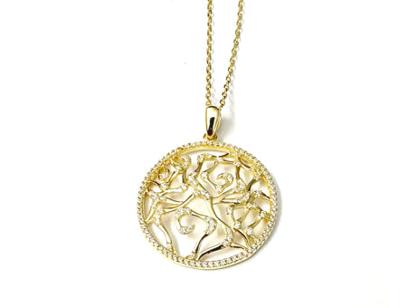 A Yellow Gold Plated Silver White CZ Stone Necklace (Pendant and Chain)