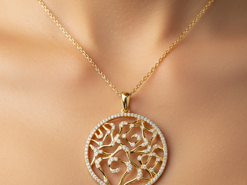 A Yellow Gold Plated Silver White CZ Stone Necklace (Pendant and Chain)