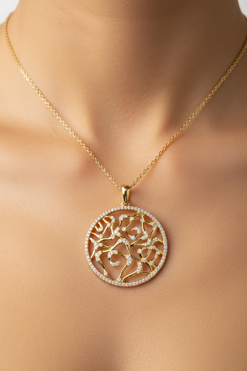 A Yellow Gold Plated Silver White CZ Stone Necklace (Pendant and Chain)