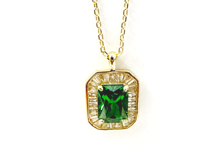 Emerald Cubic Zirconia Gold Plated Silver Necklace.(Pendant and Chain)