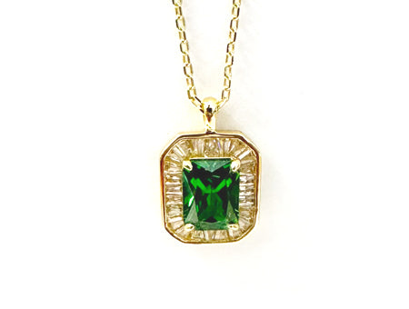 Emerald Cubic Zirconia Gold Plated Silver Necklace.(Pendant and Chain)