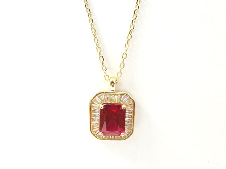 Ruby Cubic Zirconia Gold Plated Silver Necklace.(Pendant and Chain)