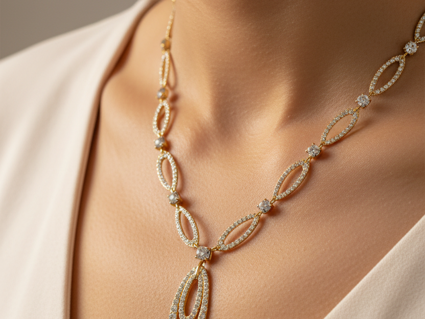 Yellow Plated on Silver White CZ Necklace