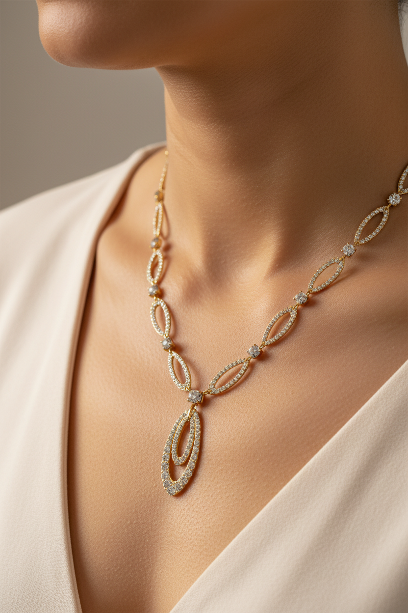 Yellow Plated on Silver White CZ Necklace