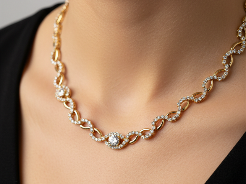 Yellow Plated on Silver White CZ Necklace