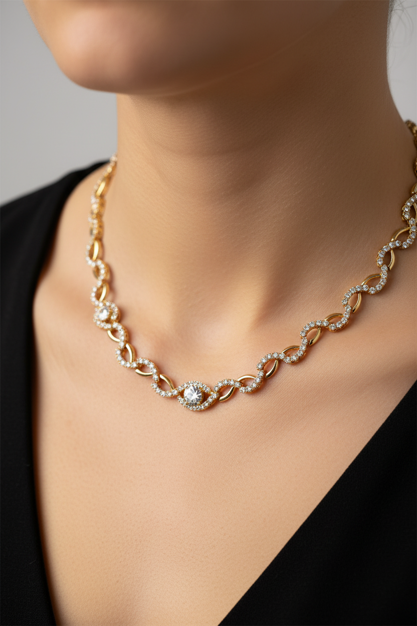 Yellow Plated on Silver White CZ Necklace