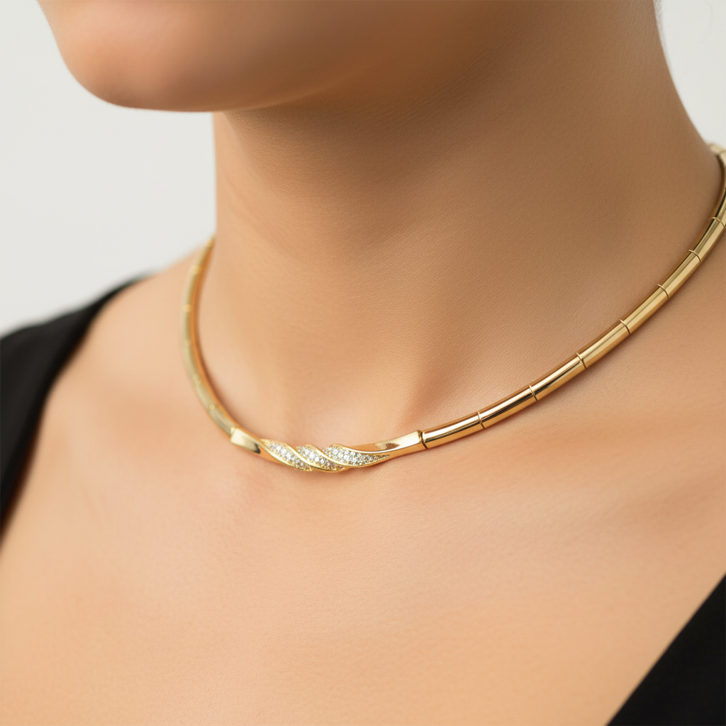 Yellow Plated on Silver White CZ Necklace