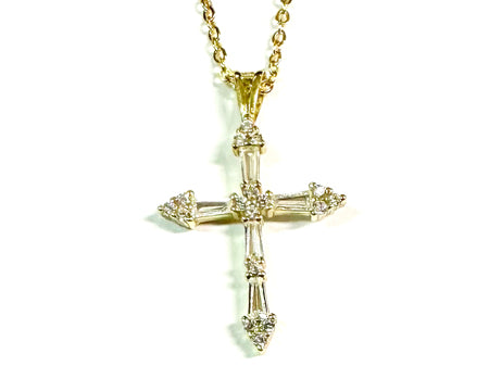 White CZ Yellow Plated Silver Cross Necklace