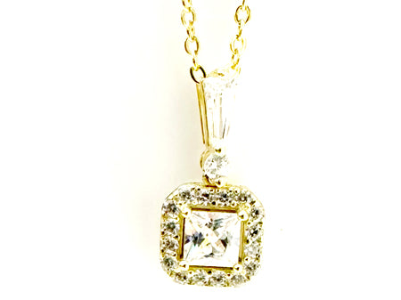 Yellow Plated Silver Necklace With  White Cz Stones