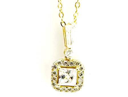 Yellow Plated Silver Necklace With  White Cz Stones