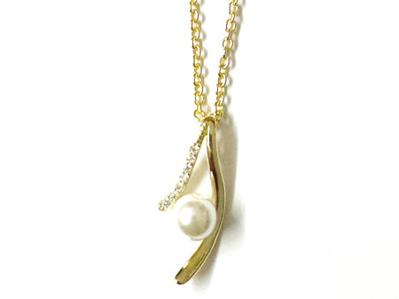 Yellow Plated Silver Pearl Necklace
