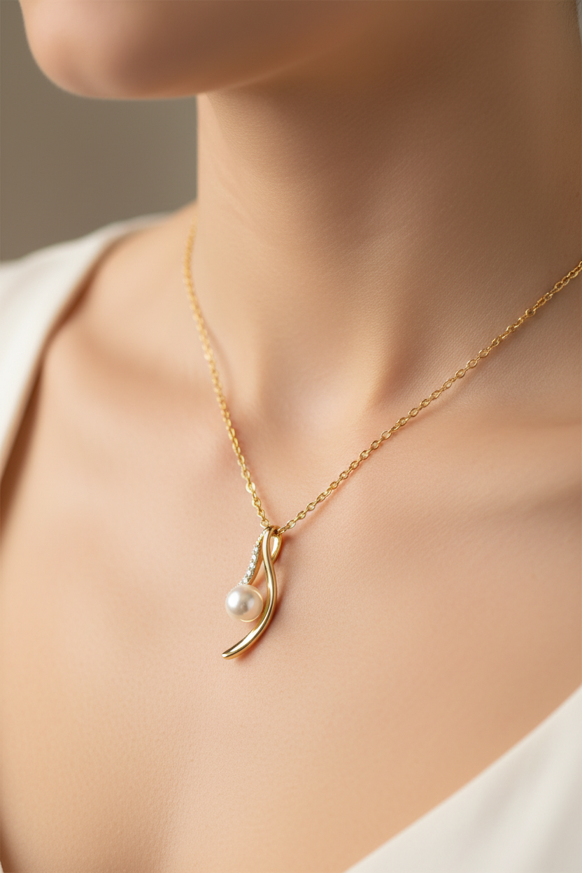 Yellow Plated Silver Pearl Necklace
