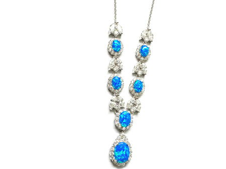 Silver Blue Opal Cz Necklace