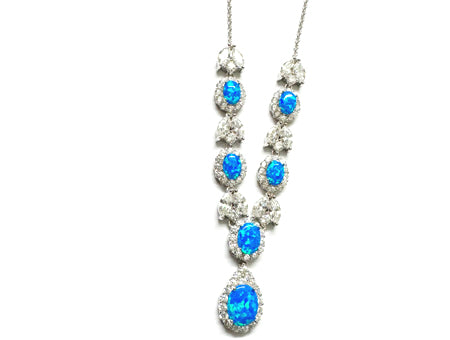 Silver Blue Opal Cz Necklace