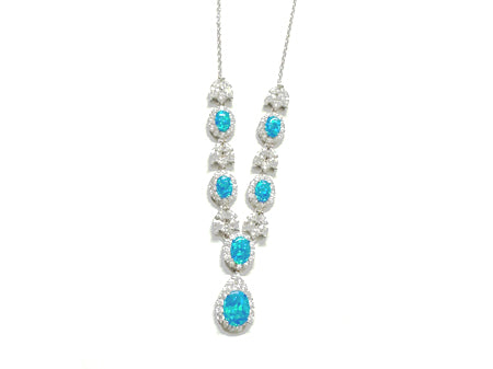 Silver Blue Opal Cz Necklace