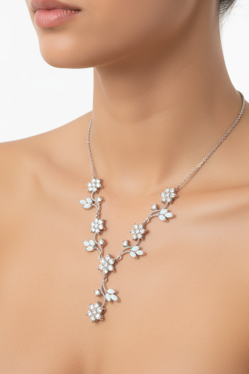 Silver Opal Cz Necklace
