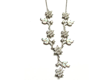 Silver Opal Cz Necklace