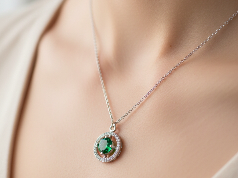A White Gold Emerald Cz Necklace