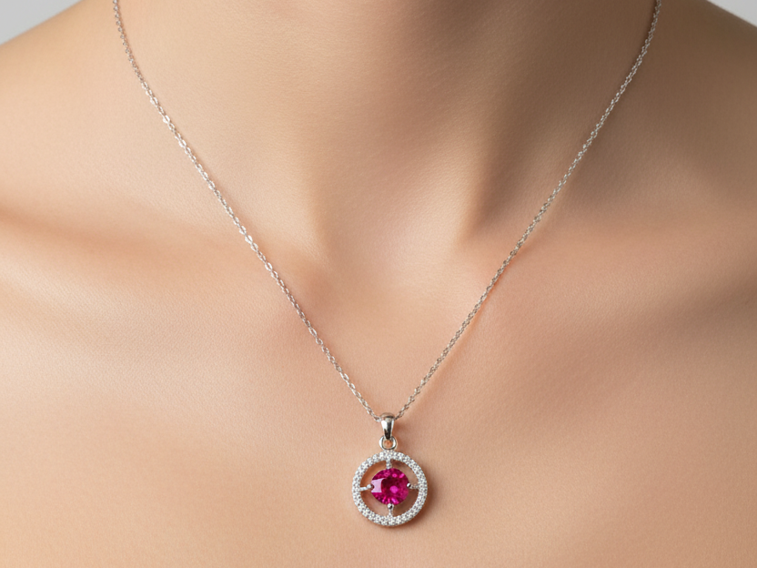 A White Gold Ruby Cz Necklace