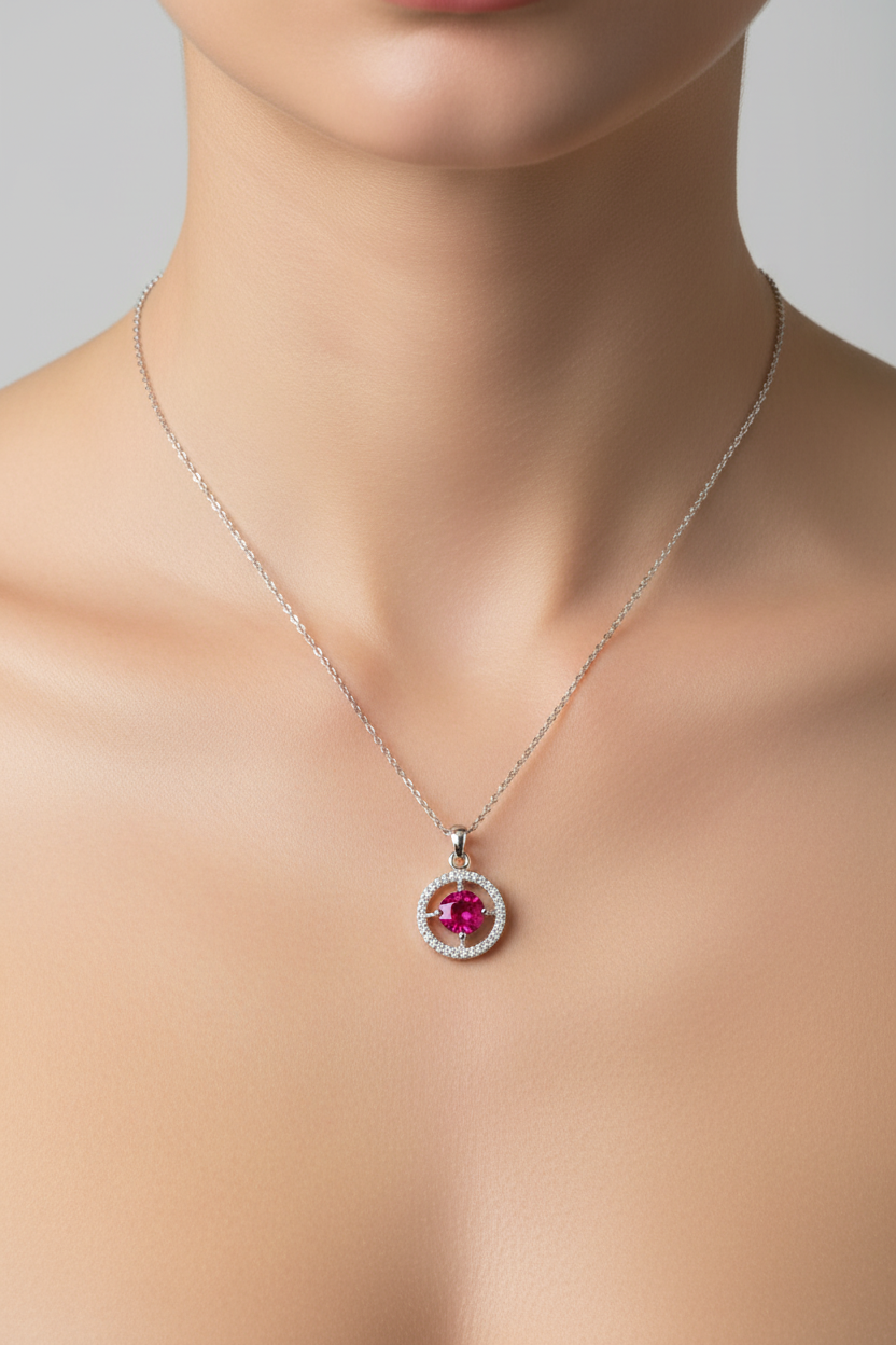A White Gold Ruby Cz Necklace