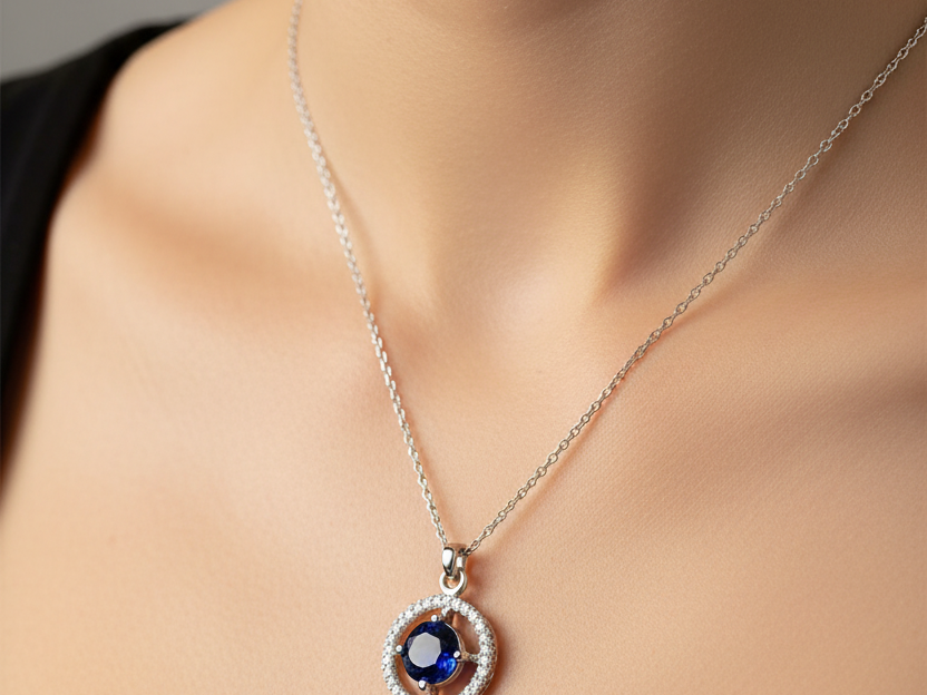 A White Gold Sapphire Cz Necklace