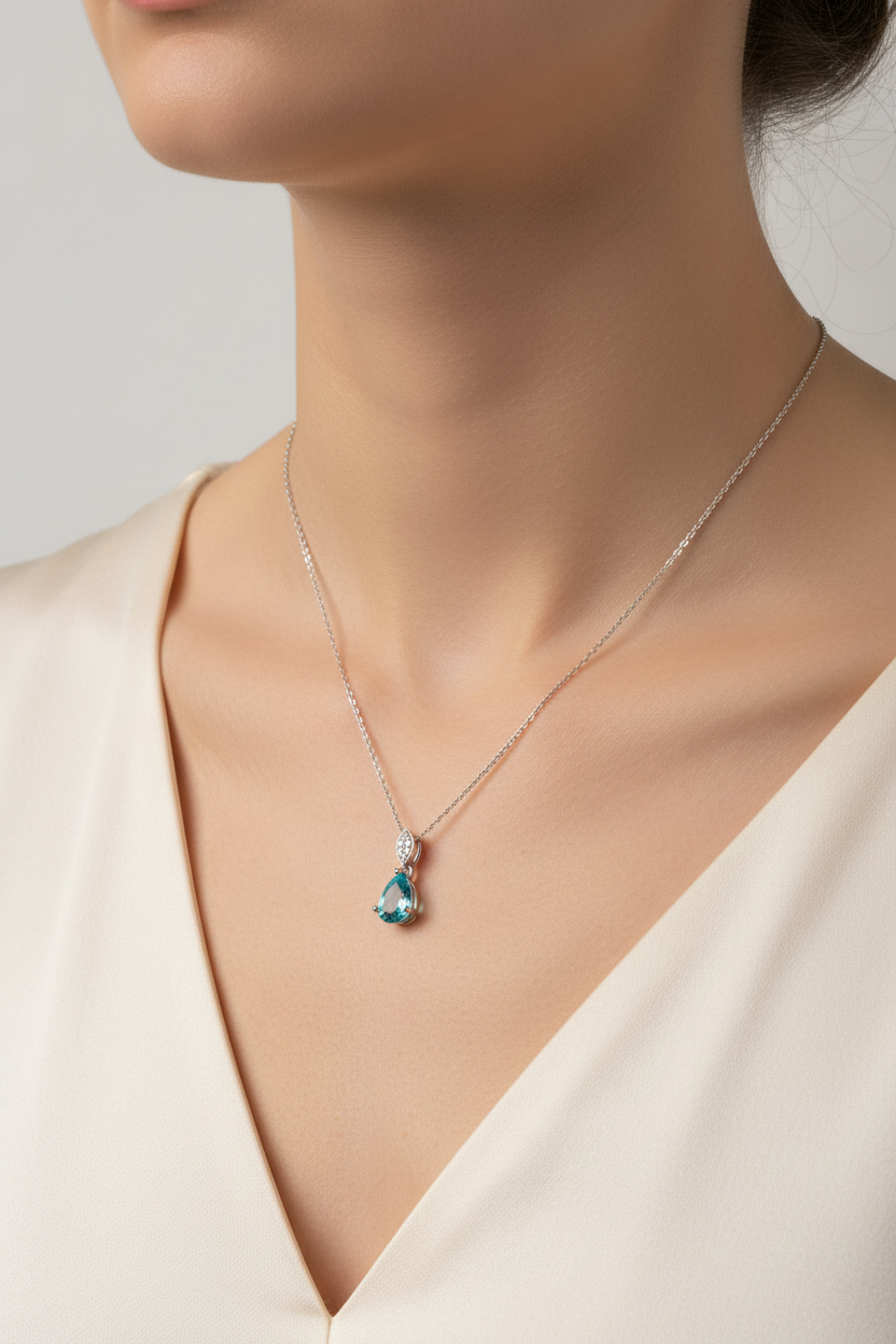 9 CT White Gold Aqua Cz Earring.