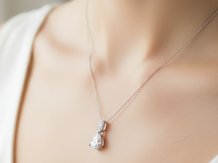 A White Gold White Cz Necklace