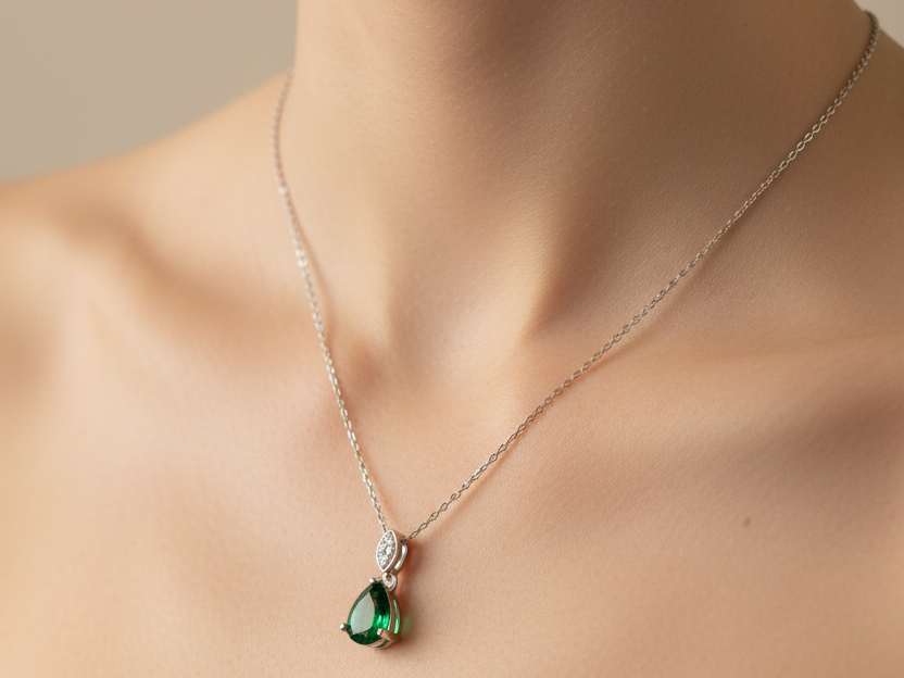 A White Gold Emerald Cz Necklace
