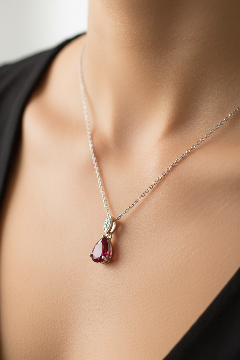 9 CT White Gold Ruby Cz Earring.