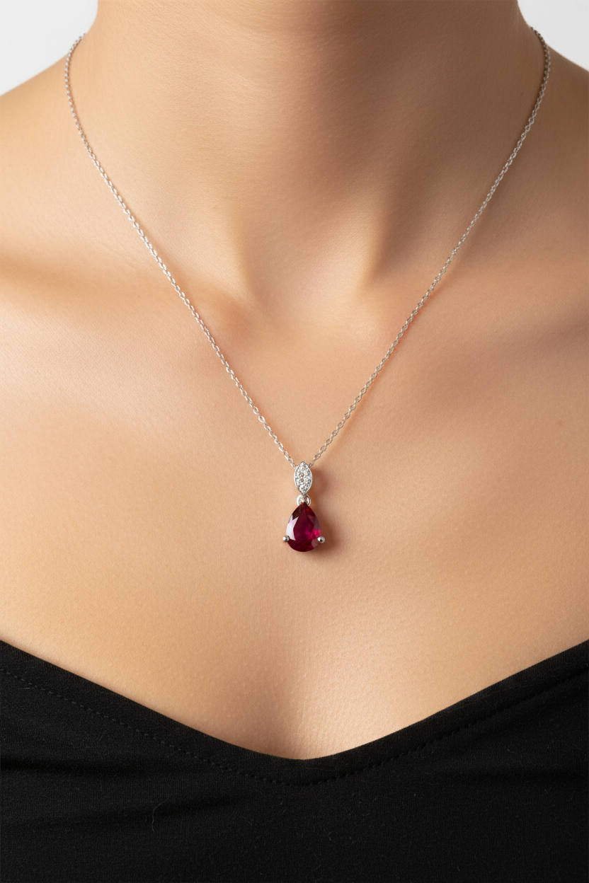 A White Gold Ruby Cz Necklace