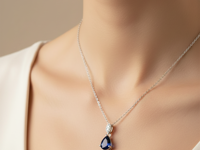 A White Gold Sapphire Cz Necklace