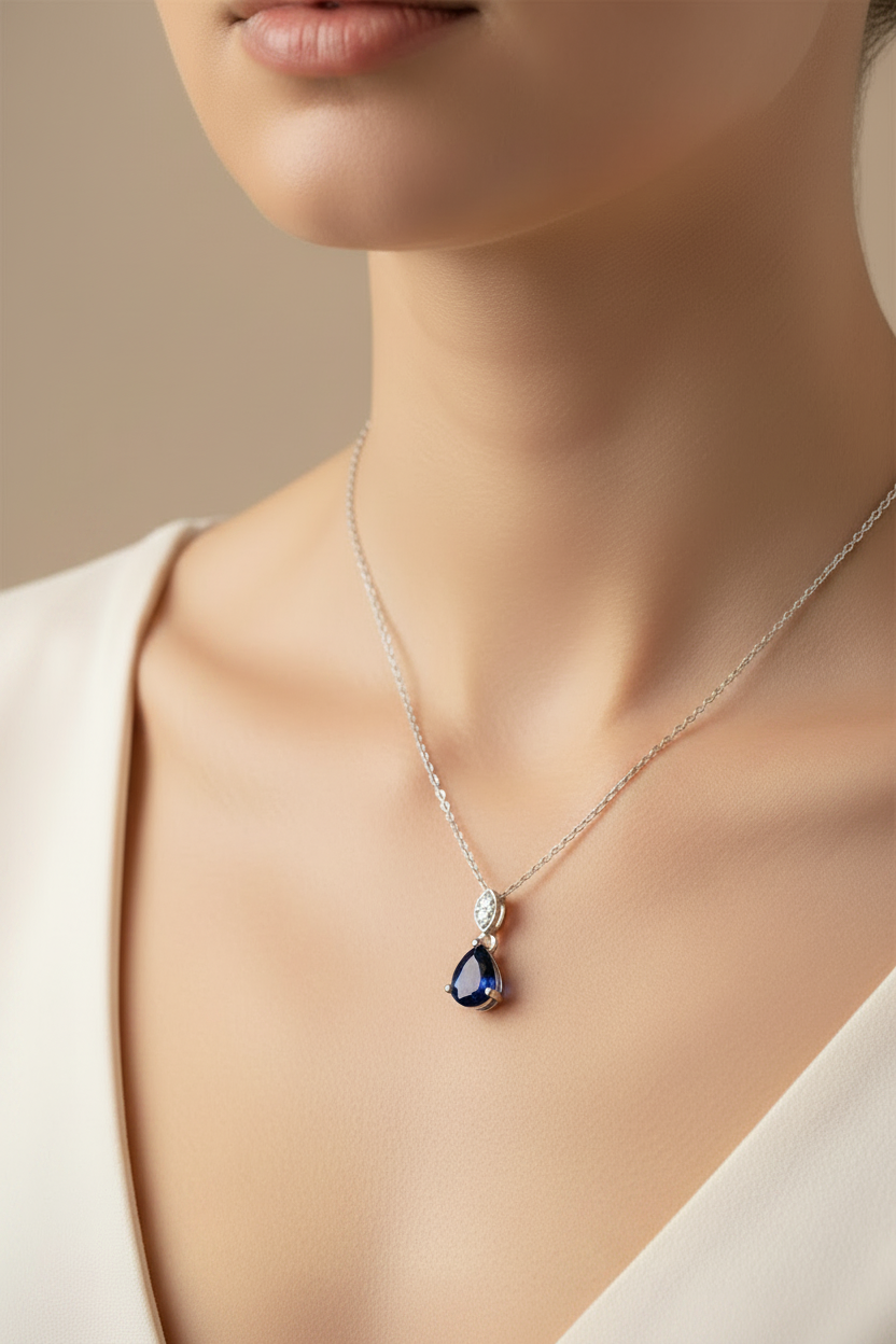 A White Gold Sapphire Cz Necklace