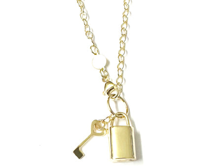 A 9 CT Yellow Gold Padlock And Key Necklace