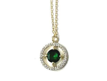 A Yellow Gold Emerald Cz Necklace