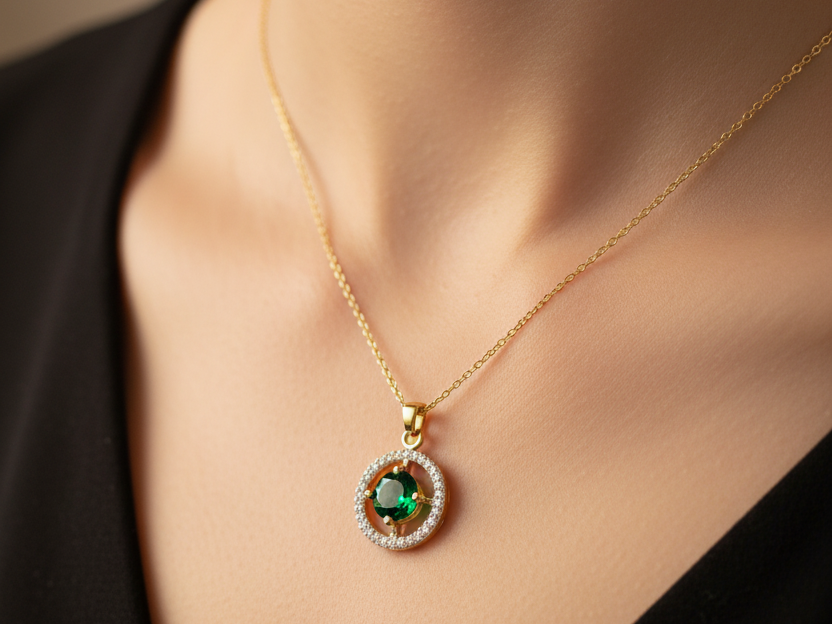 9ct Yellow Gold Emerald Cz Necklace