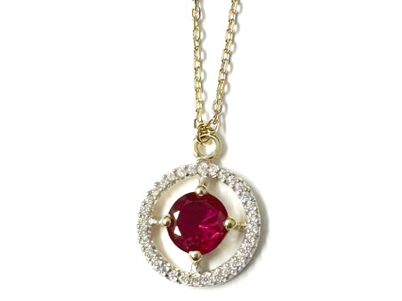 A Yellow Gold Ruby Cz Necklace