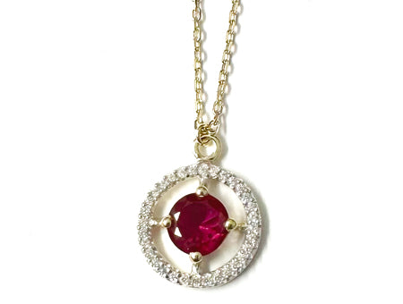 A Yellow Gold Ruby Cz Necklace
