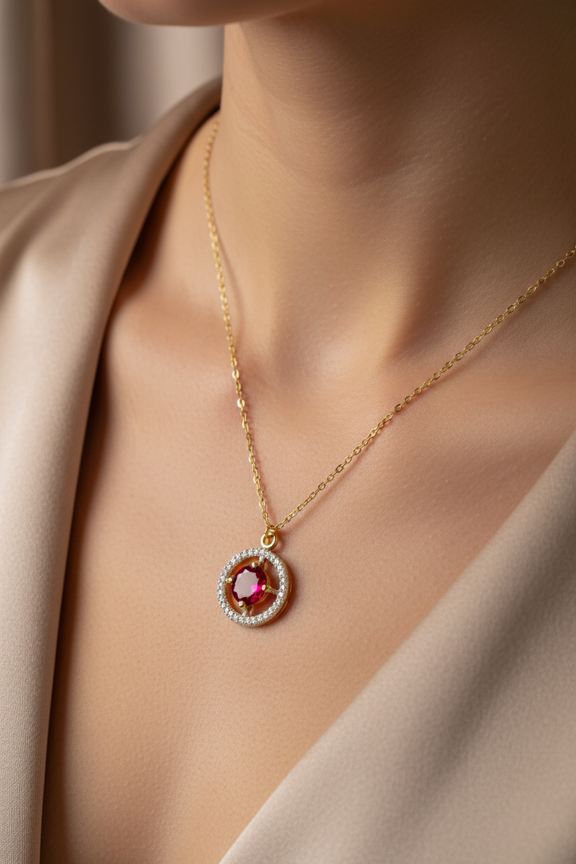 9 CT Yellow Gold Ruby & White Cz Earring.