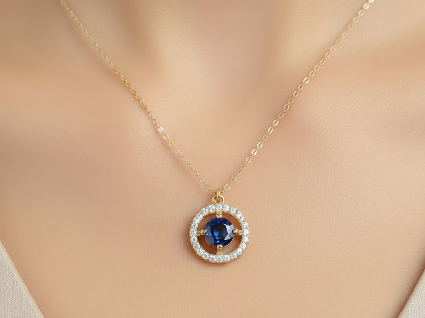 A Yellow Gold Sapphire Cz Necklace