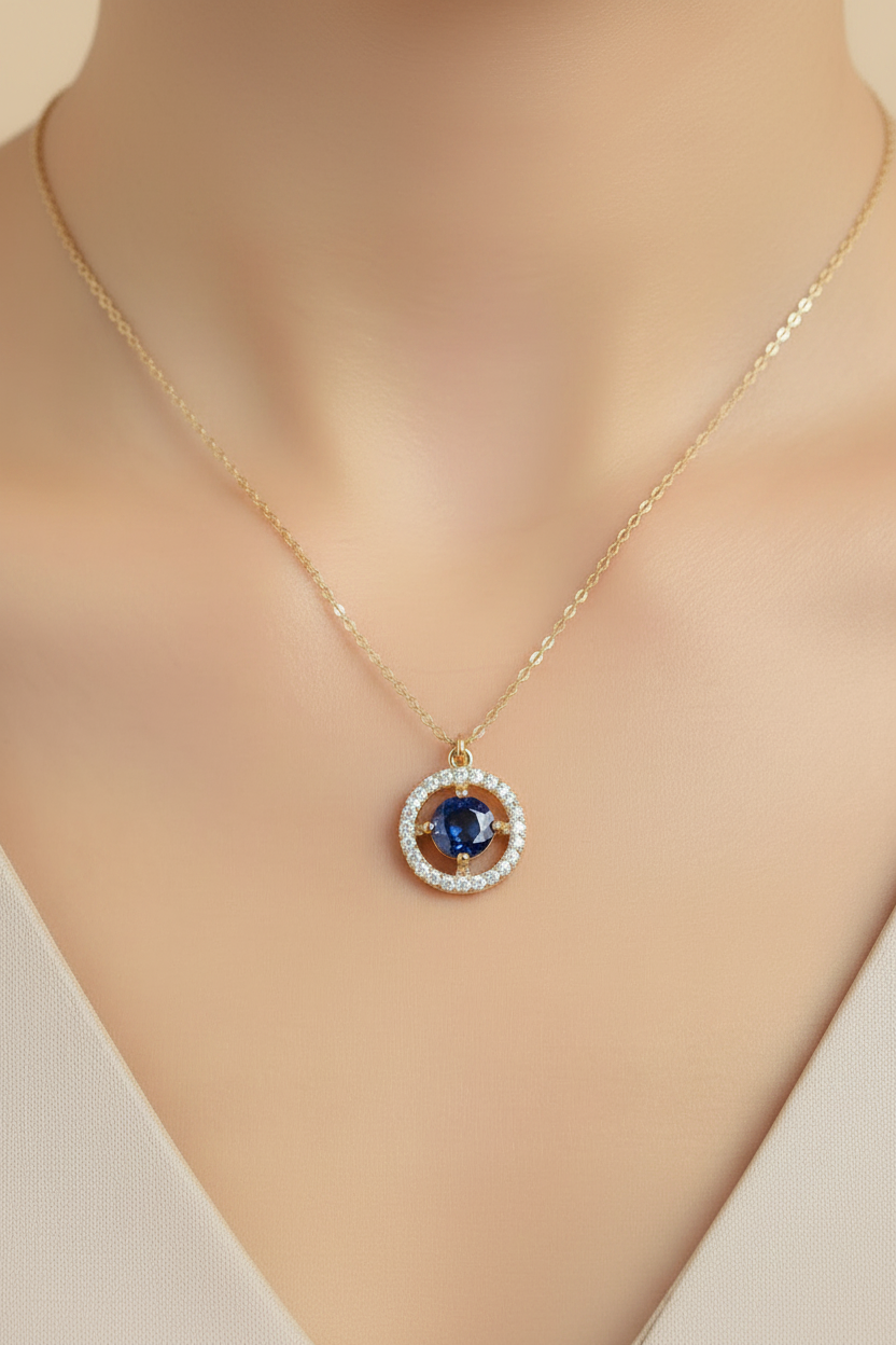 A Yellow Gold Sapphire Cz Necklace