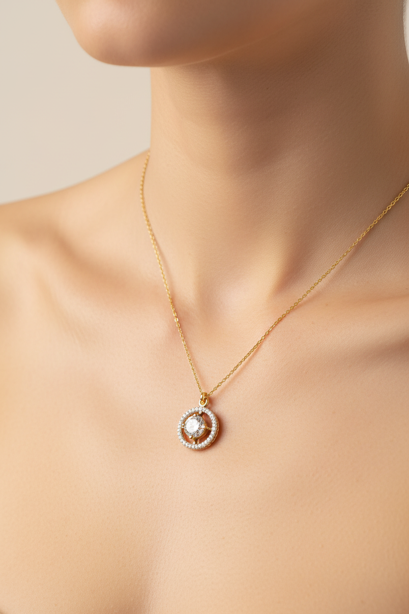 A Yellow Gold White Cz Necklace