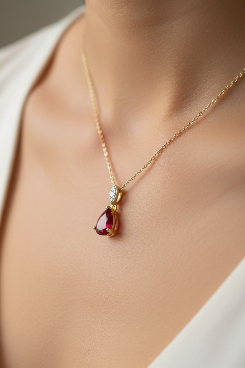 9 CT Yellow Gold Ruby Cz Earring.