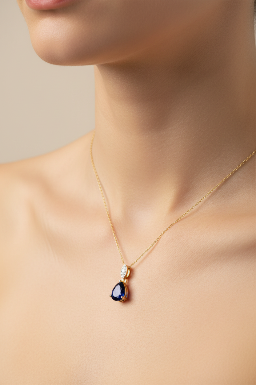 A Yellow Gold Sapphire Cz Necklace