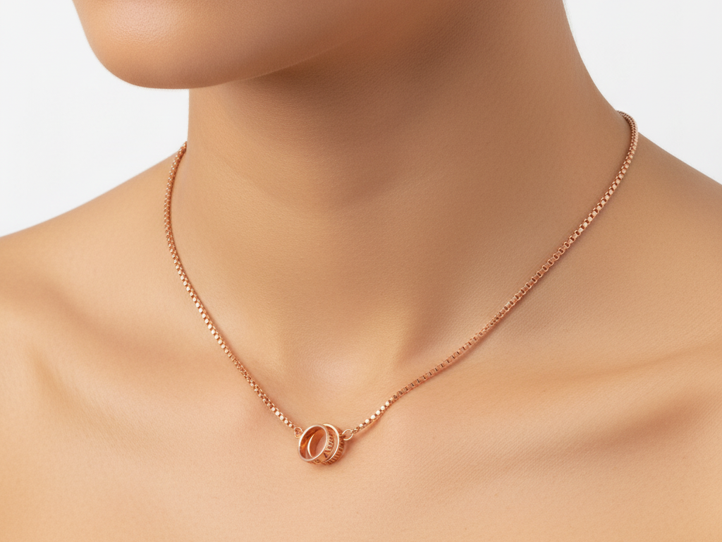 Silver Plain double ring with Yellow Gold Plate  Necklace.