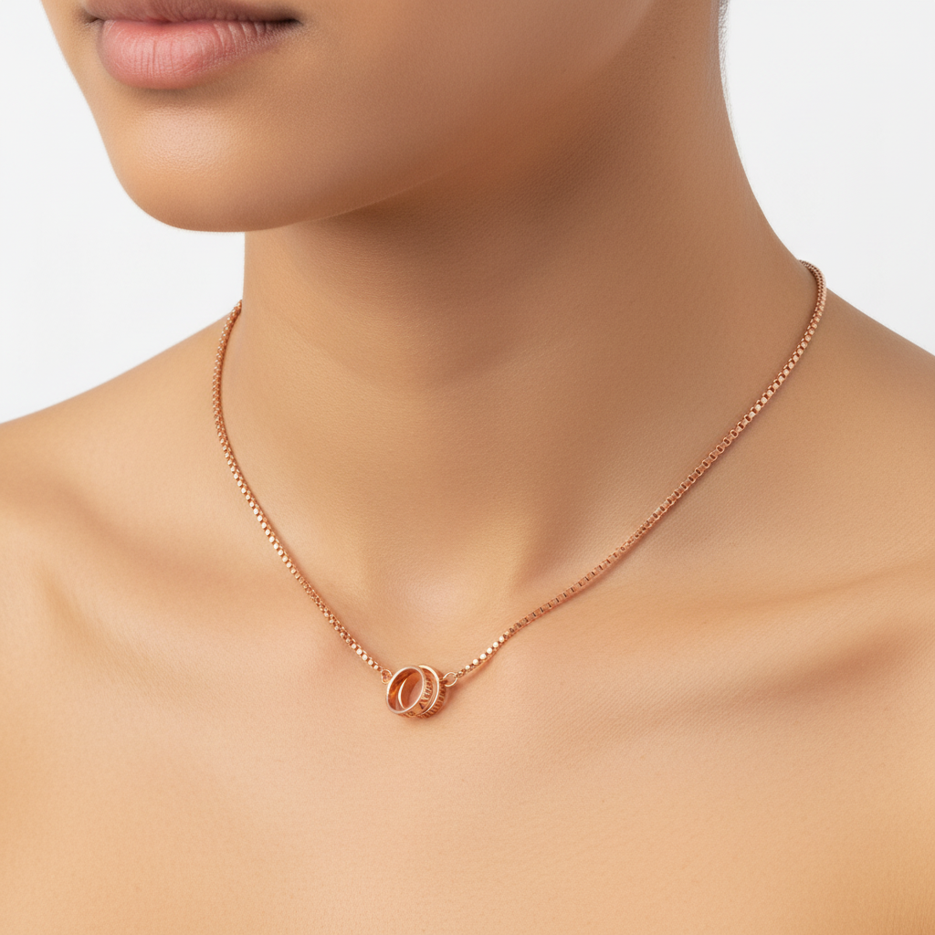 Silver Plain double ring with Yellow Gold Plate  Necklace.